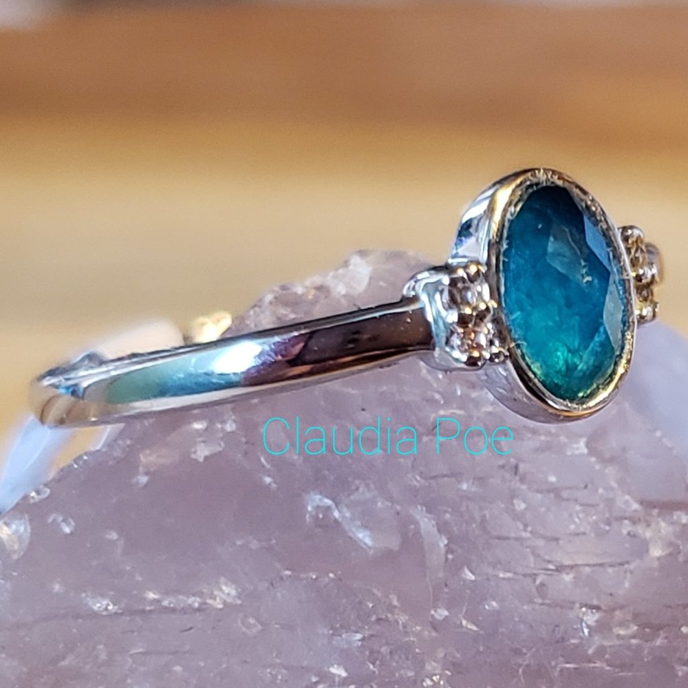 Bomb Party OG Size 7 "Made With Love" Blue Apatite Quartz & Rhodium Plated Ring